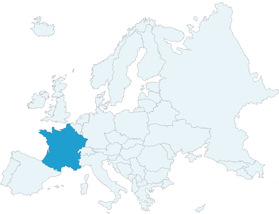 France highlighted on map.
