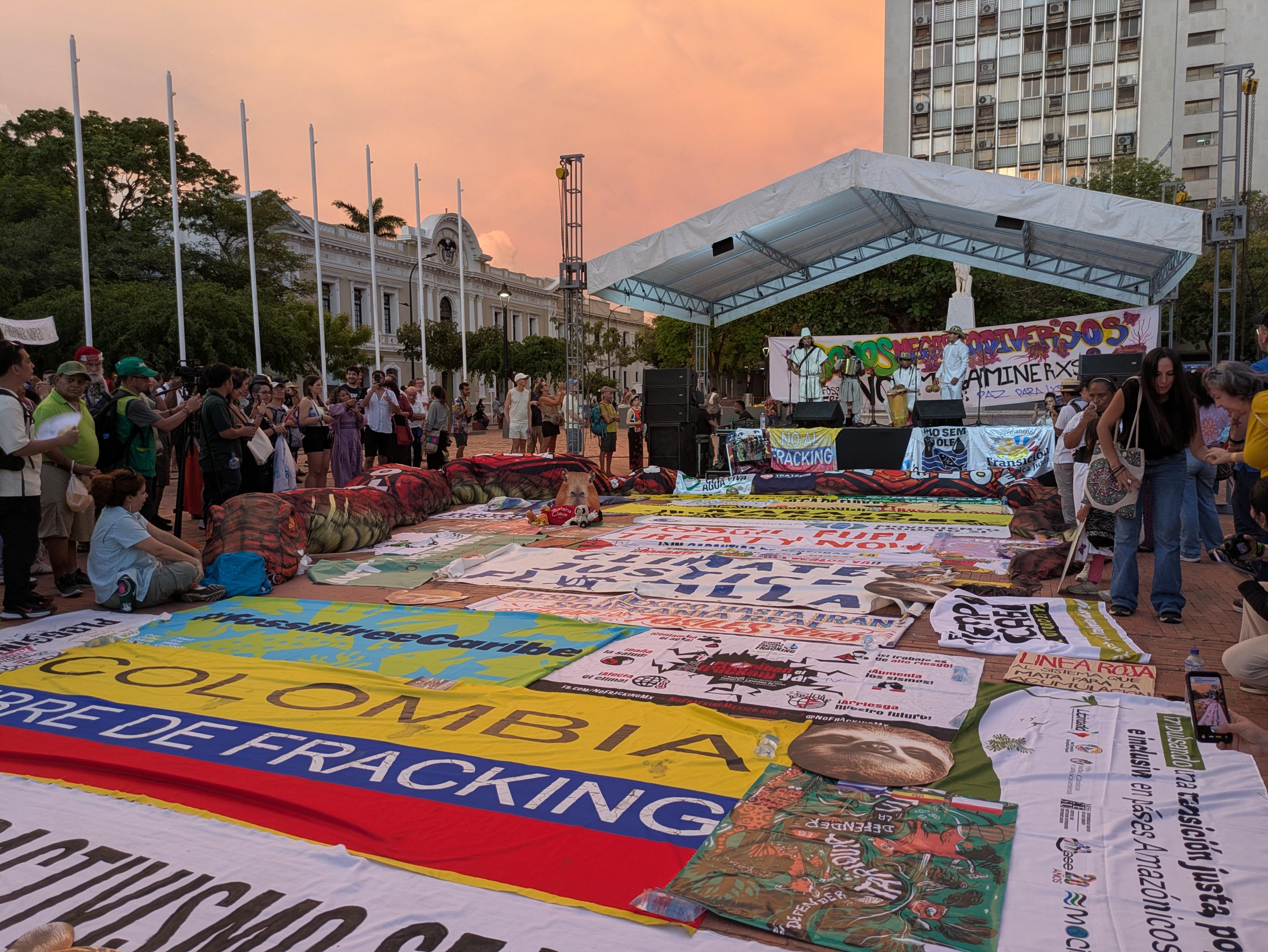Photo shows anti fossil fuel protest in Santa Marta, Colombia. Source: CLEW/Wettengel.
