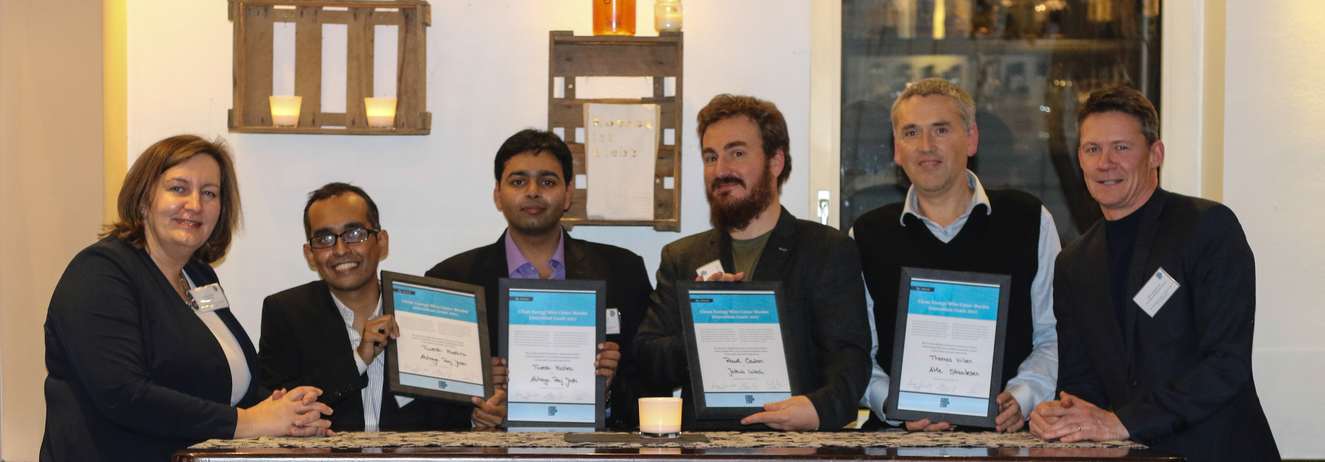 Jury member Hanne May with journalists receiving CLEW journalism grant. 