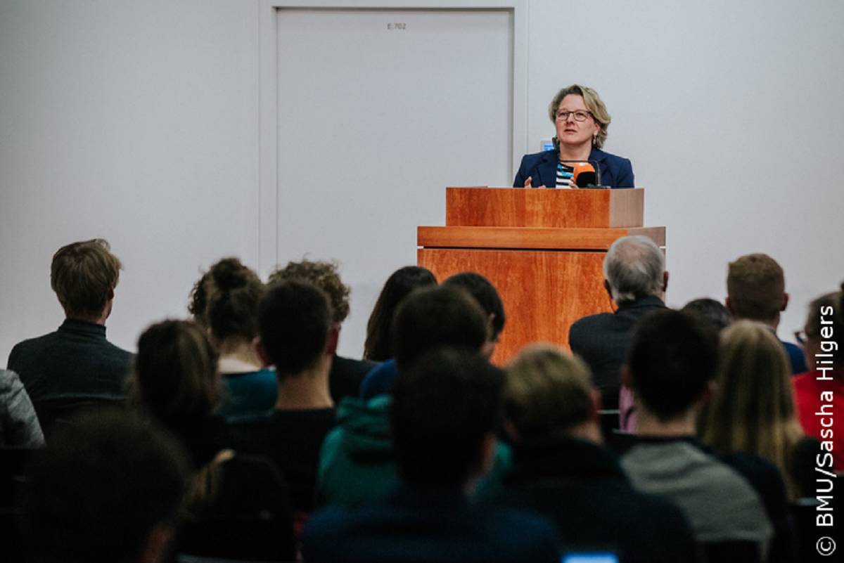 Environment minister Svenja Schulze during her speech at the Humboldt University in Berlin. Source - BMU Sascha Hilgers 2018. 