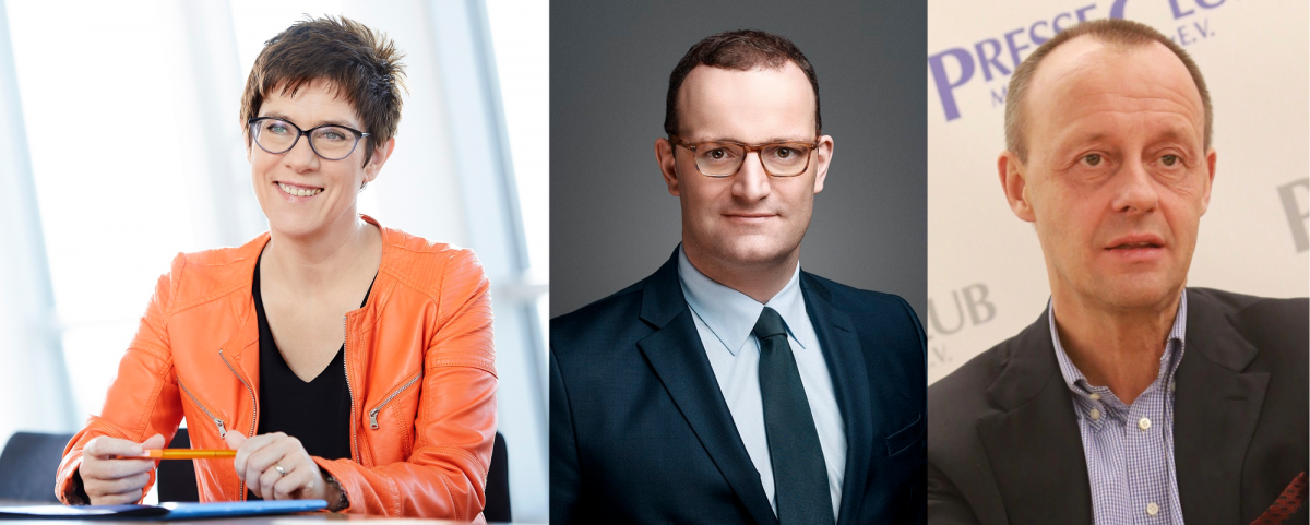 Kramp-Karrenbauer, Spahn and Merz are candidates to succeed Angela Merkel as German chancellor. Photos - CDU/Chaperon, BMG, Michael Lucan.