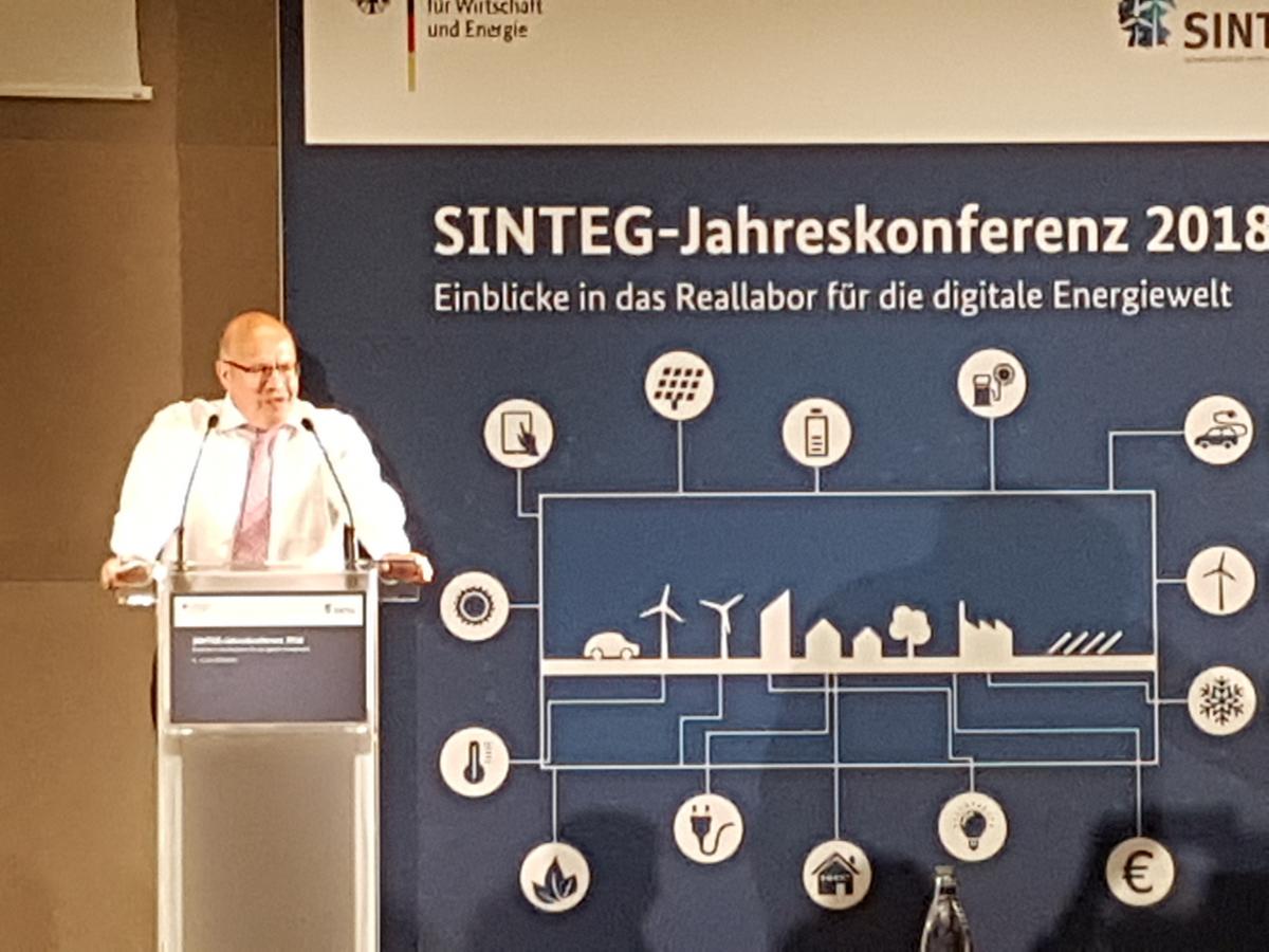 Energy and economy minister Peter Altmaier speaking at the annual SINTEG conference in Berlin. Photo: CLEW.