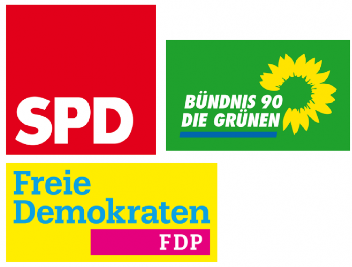 The party logos of the three "traffic light coalition" parties. Source: SPD / FDP / Green Party