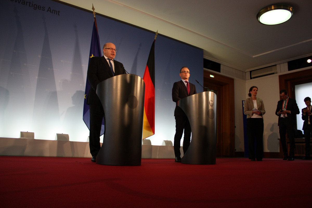 Photo of German economy minister Peter Altmaier (left) and foreign minister Heiko Maas ahead of the Berlin Energy Transition Dialogue 2019. Photo: CLEW.