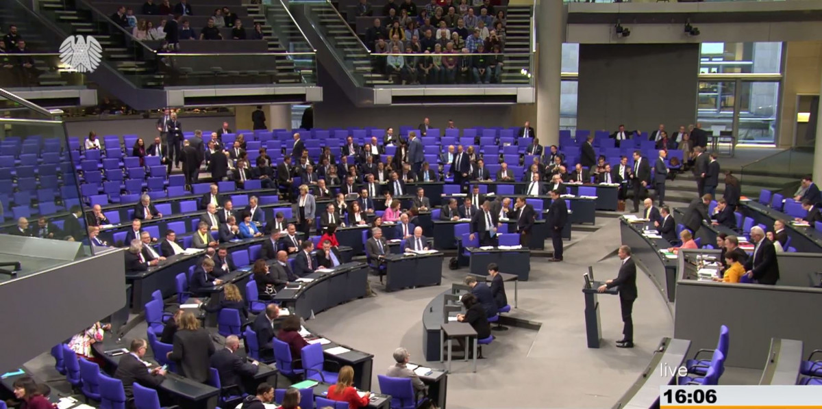 Photo of a first parliamentary debate on the coal exit proposal in the German Bundestag. Photo: Bundestag. 