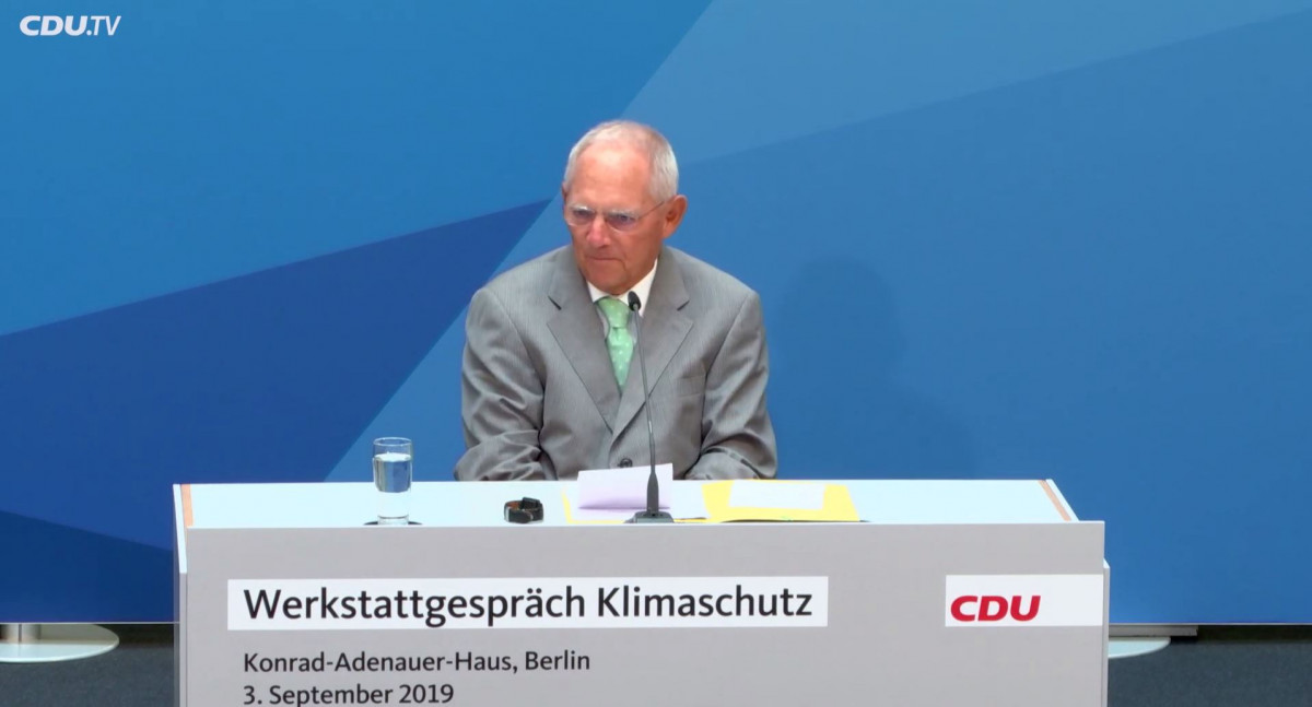 Former German finance minister Wolfgang Schäuble at the CDU's climate action work shop. Image: CDU.