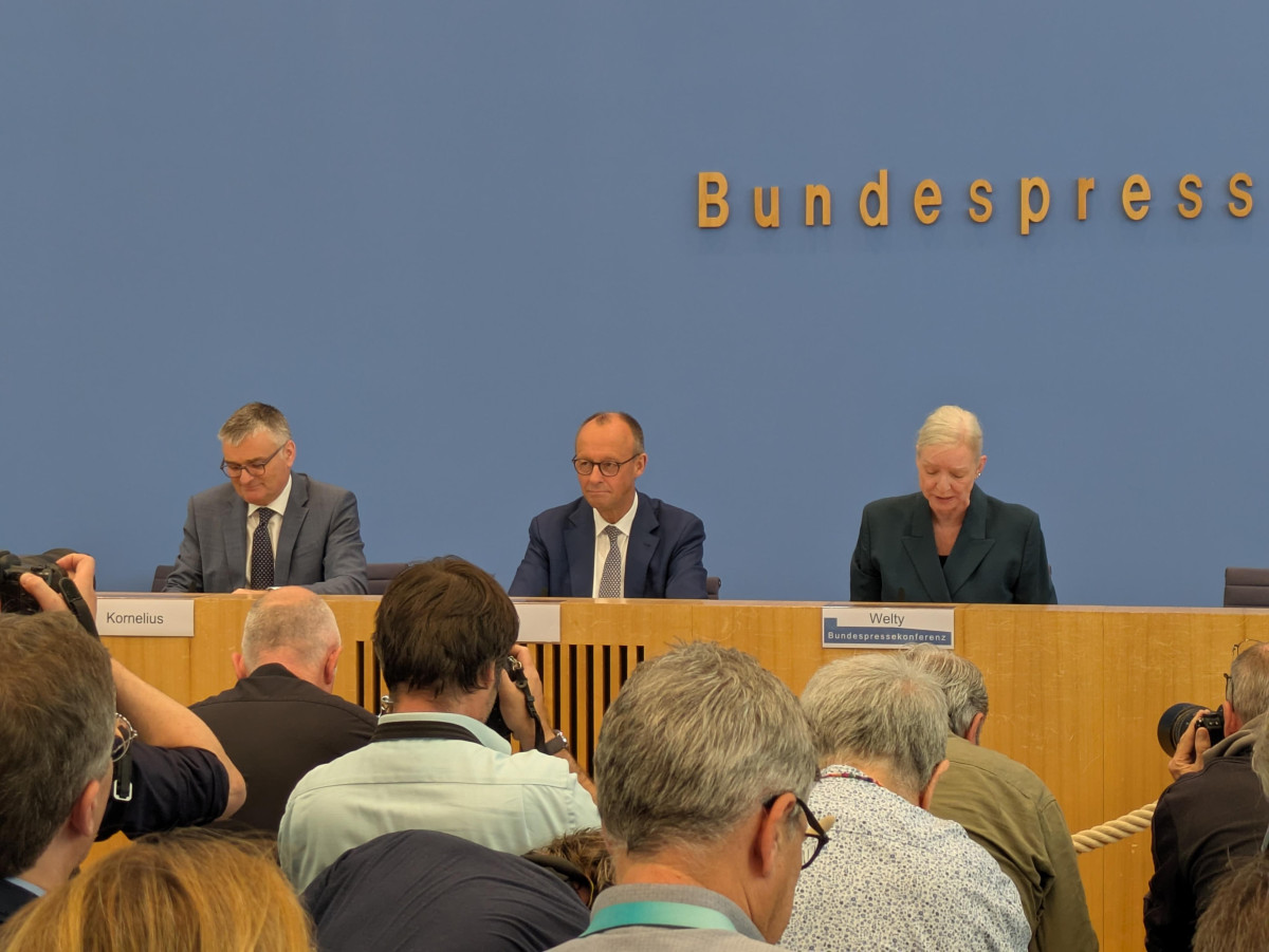 German chancellor Friedrich Merz at his 2025 summer press conference. Photo: CLEW/Wettengel.