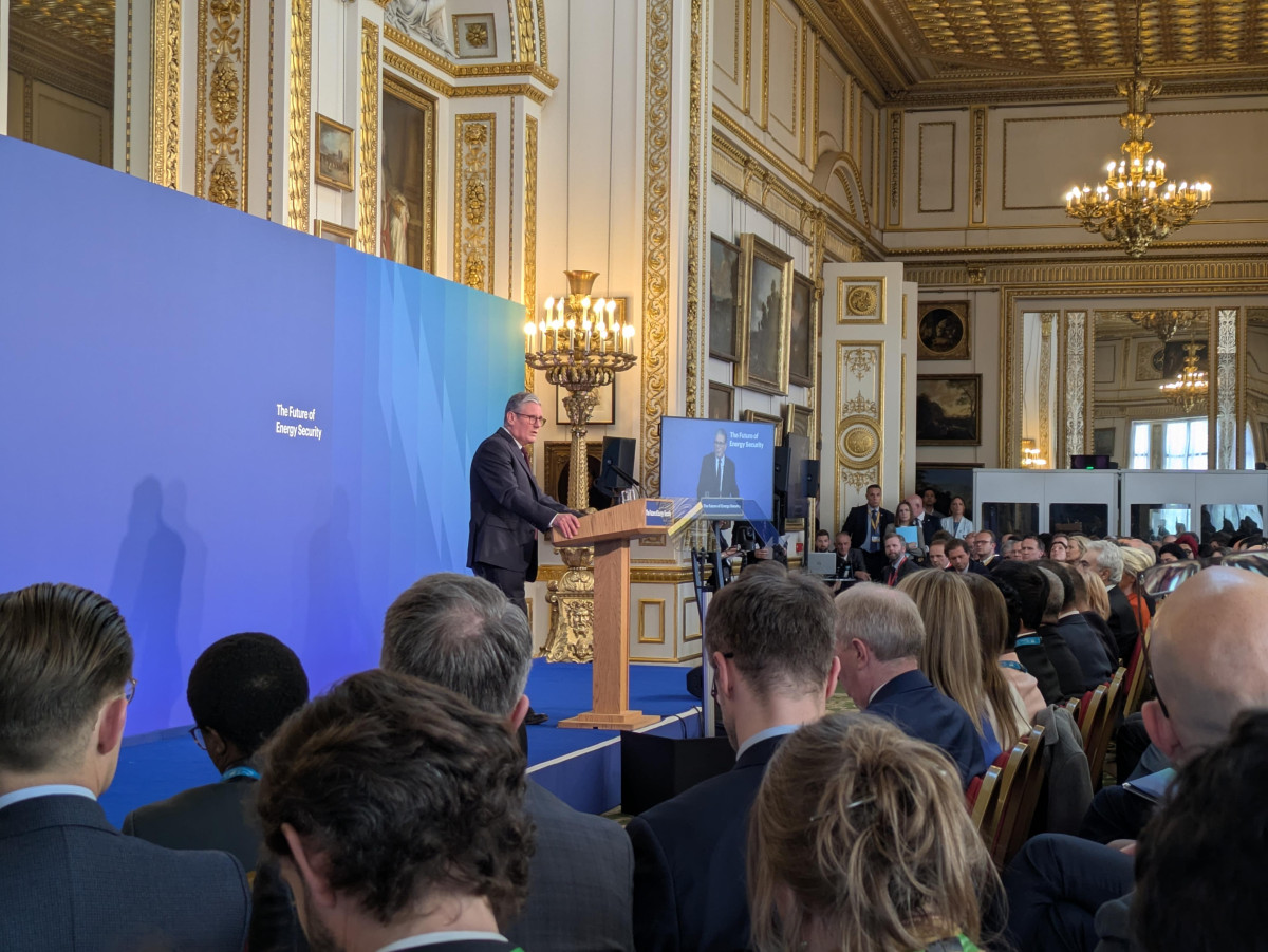 Photo shows UK prime minister Keir Starmer at the London Energy Security Summit in 2025. Photo: CLEW/Wettengel.