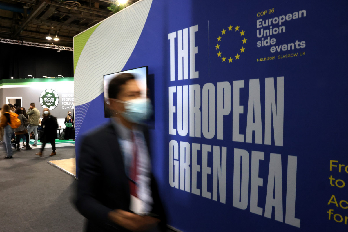Photo of a banner by the EU on the European Green Deal at COP26 in Glasgow. Photo: European Union. 