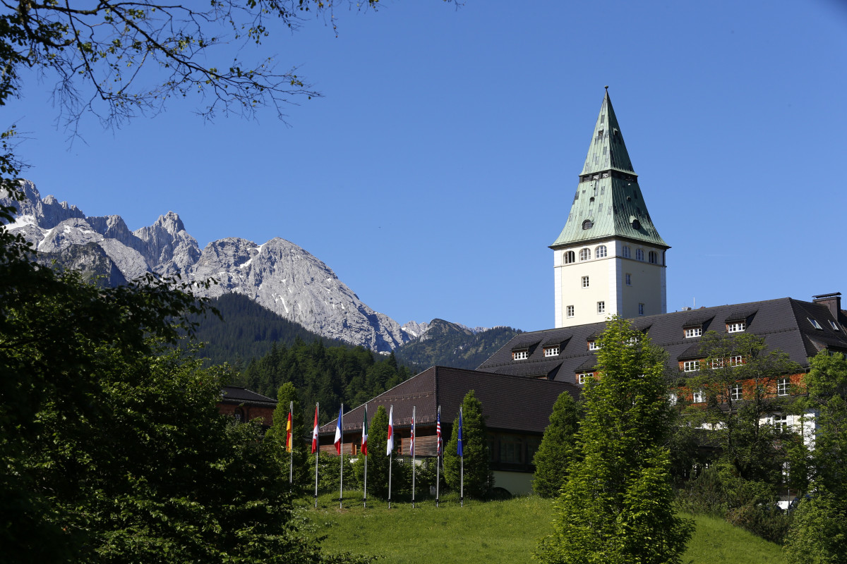 Schloss Elmau during G7 summit in 2015, with flags. Source: European Union.