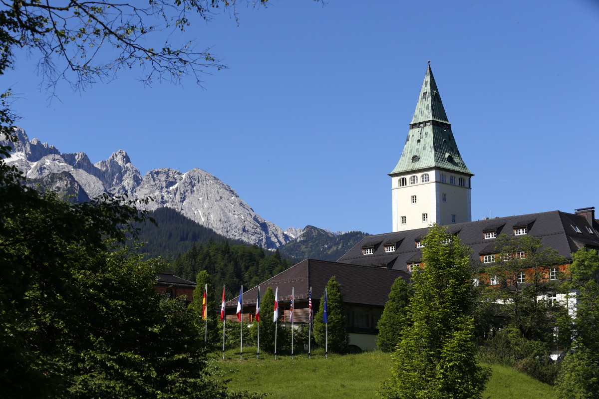 Schloss Elmau during G7 summit in 2015, with flags. Source: European Union.