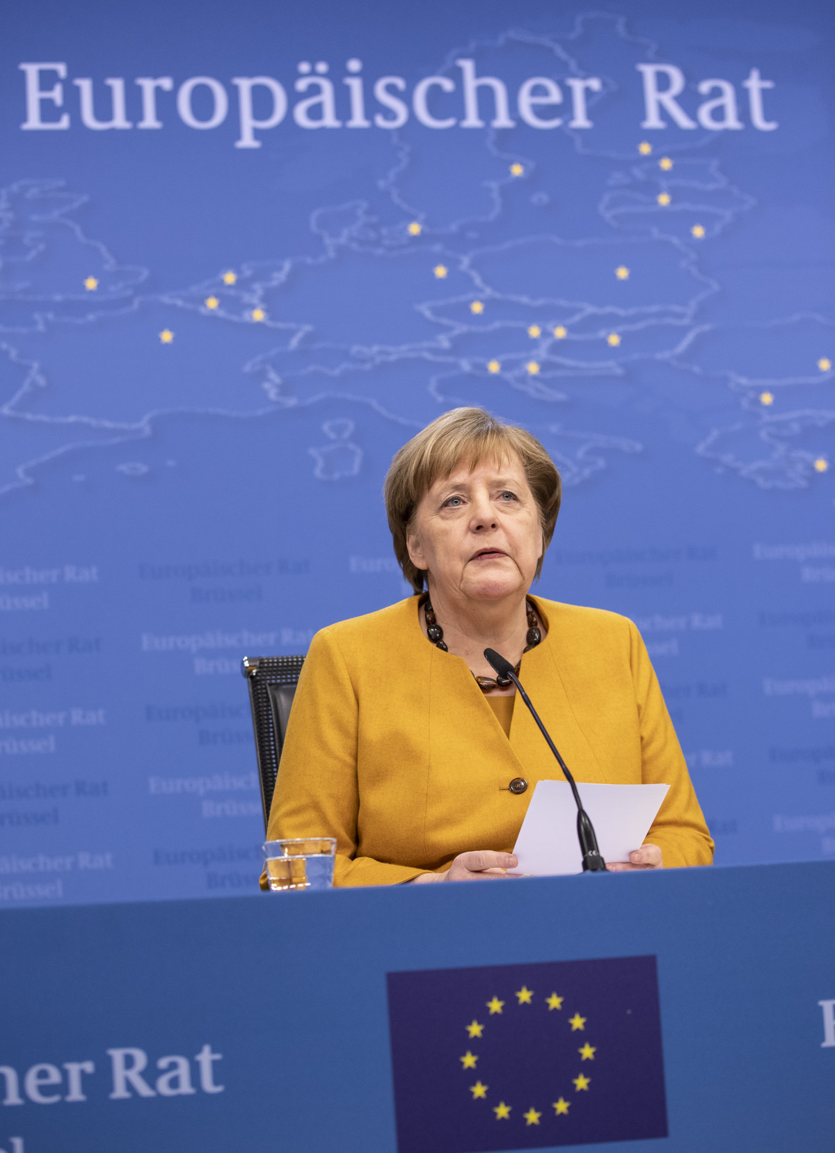 Photo shows German chancellor Angela Merkel at press conference after European Council summit in March 2019. Photo: European Union 2019. 