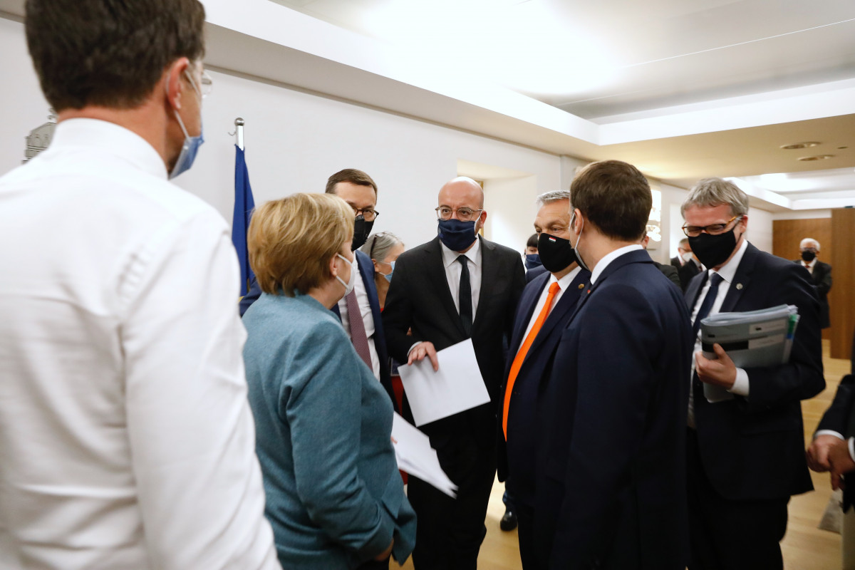 Photo shows German chancellor Merkel with other EU leaders at the 2020 European Council meetin in December. Photo: European Union. 