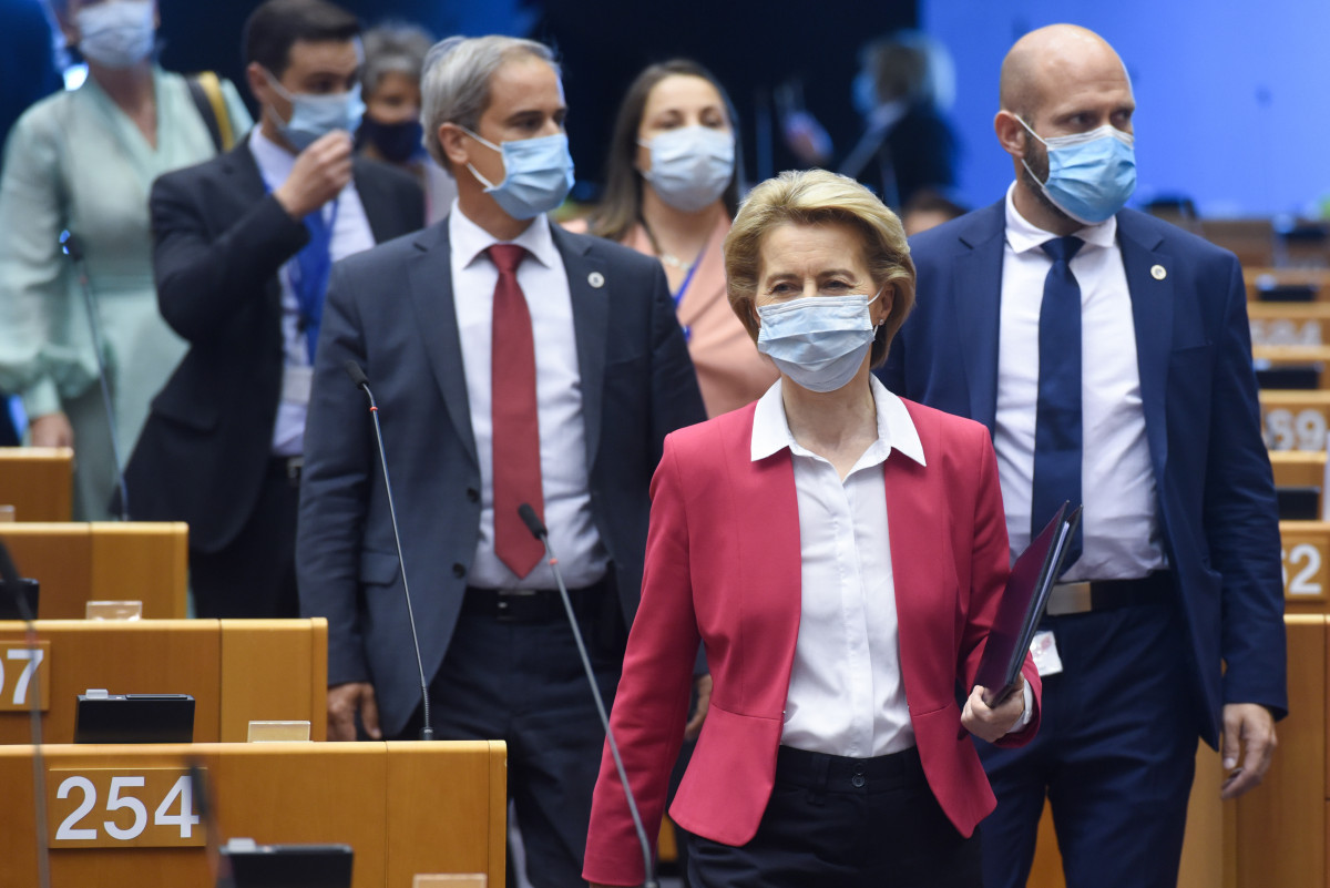 Photo shows Ursula von der Leyen in the European Parliament on 27 May 2020. Photo: European Union, Etienne Ansotte 2020. 