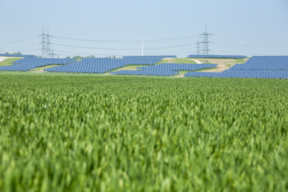 Solar panels and power lines in Germany 