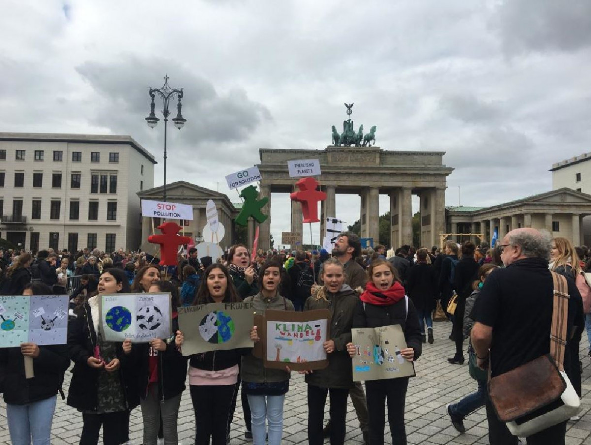 Protesters in front of Berlin's Brandenburg Gate. Photo Jess Smee