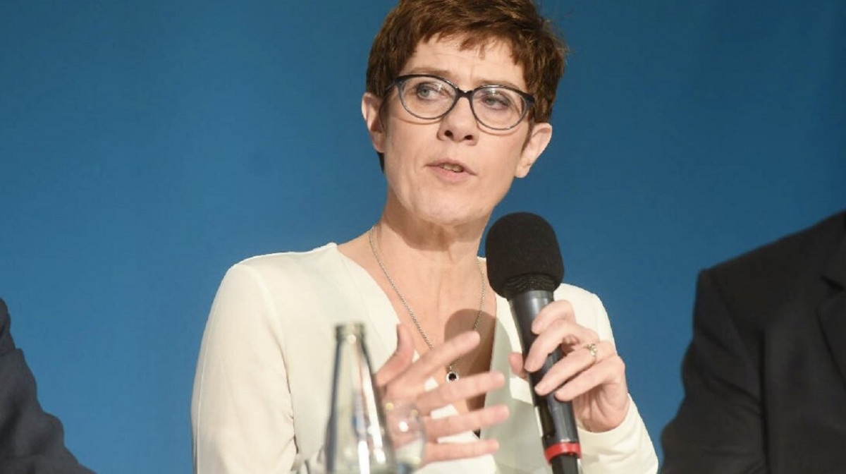 Photo shows Merkel confidante Annegret Kramp-Karrenbauer, head of the conservative CDU, at industry lobby BDI's climate congress on 4 April in Berlin. Photo: BDI 2019.