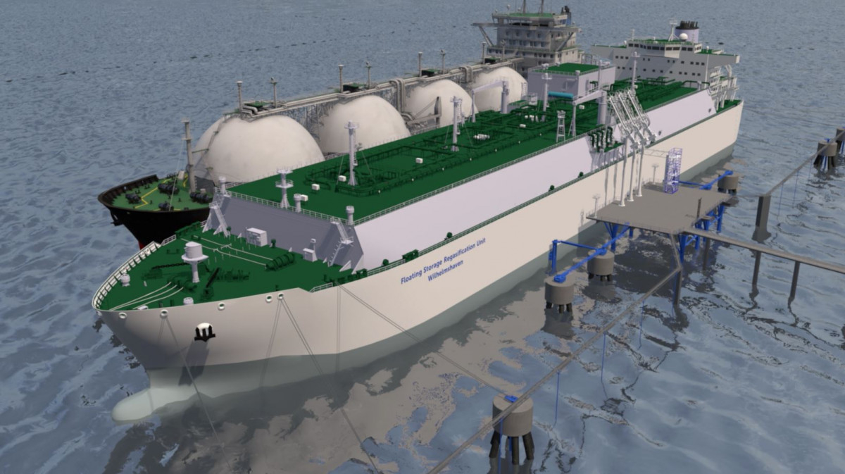 Computer simulation of floating storage vessel at planned LNG terminal Wilhelmshaven. Source: LNG Wilhelmshaven