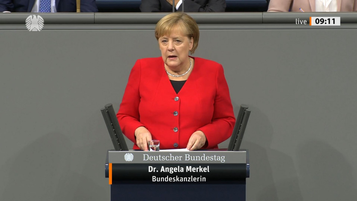 German chancellor Angela Merkel in parliament. Image: Bundestag. 