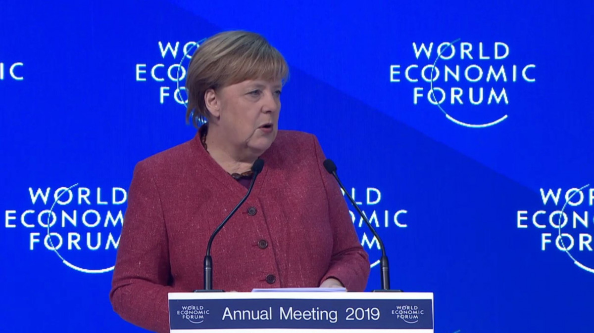 Photo shows German chancellor Angela Merkel at the World Economic Forum. Photo: WEF 2019.