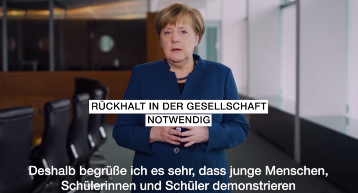 "Support by society is necessary" - Merkel in her weekly video podcast. Source- Federal Government of Germany.