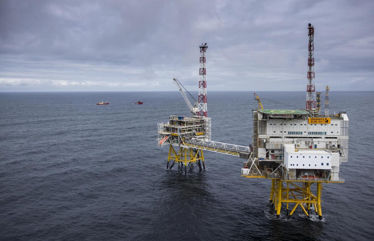 The Draupner platforms in the Norwegian North Sea form a key hub in Norway’s gas pipeline network. Photo - Øyvind Hagen / Equinor.