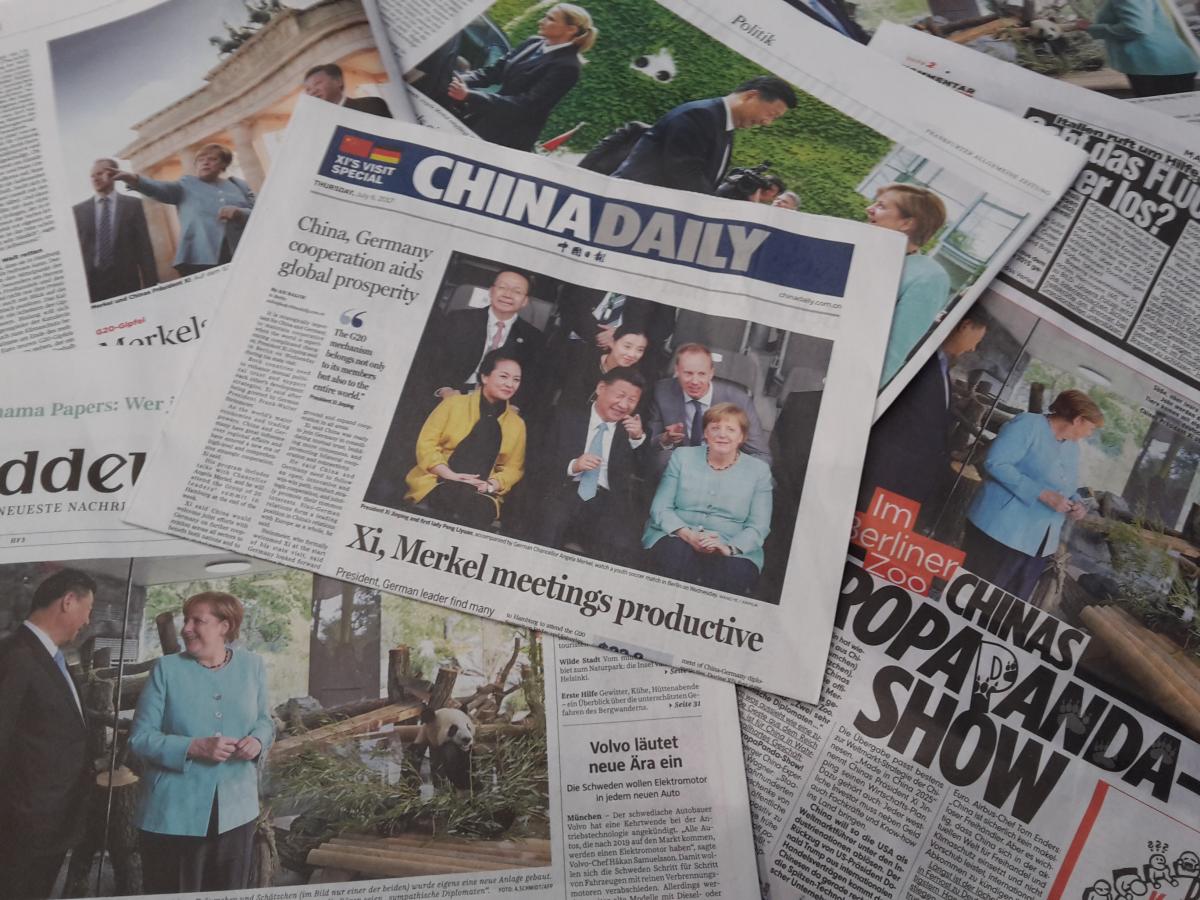 Xi, Merkel and the pandas made it into Chinese and German newspapers. Photo: CLEW