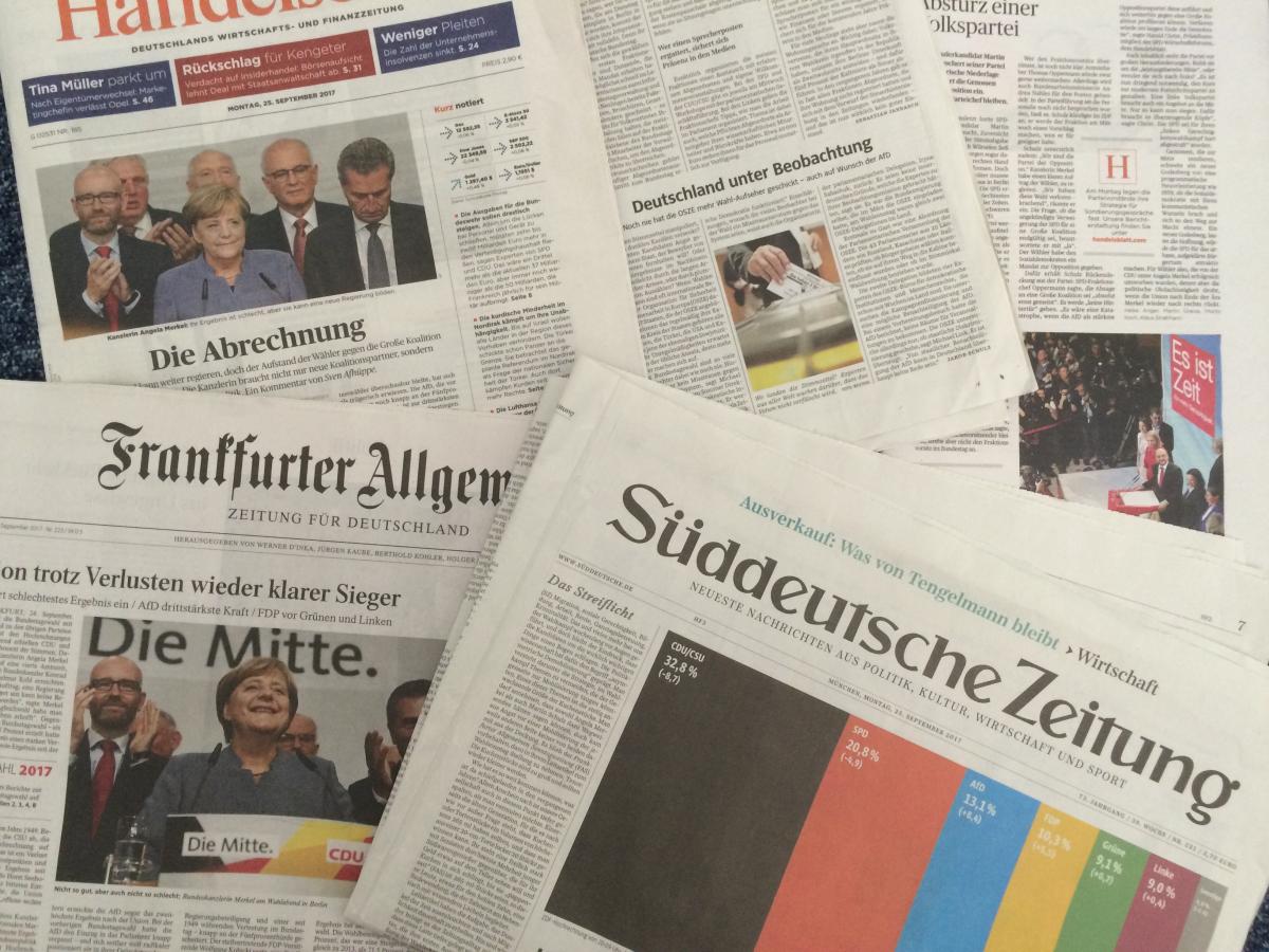 German newspaper covers on the day after the 2017 elections. Source: CLEW