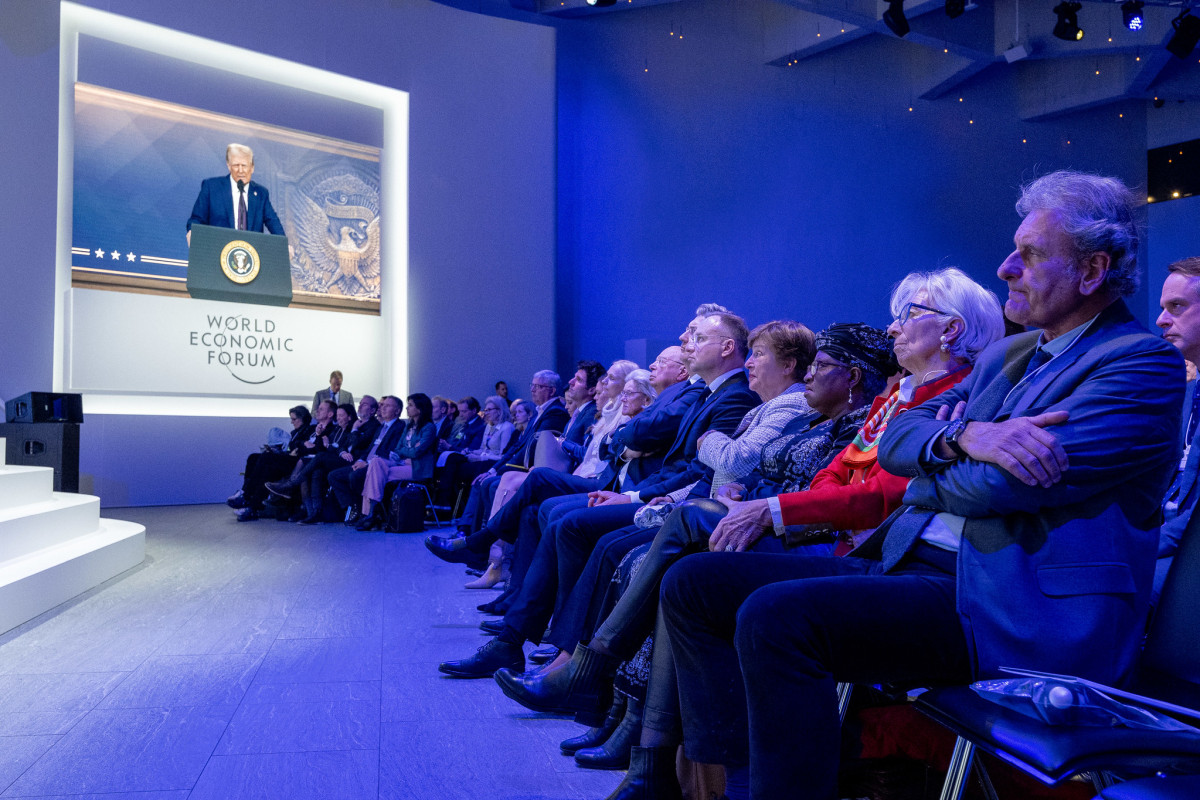 Photo shows US president Trump during video speech at World Economic Forum Annual Meeting 2025. Photo: World Economic Forum.