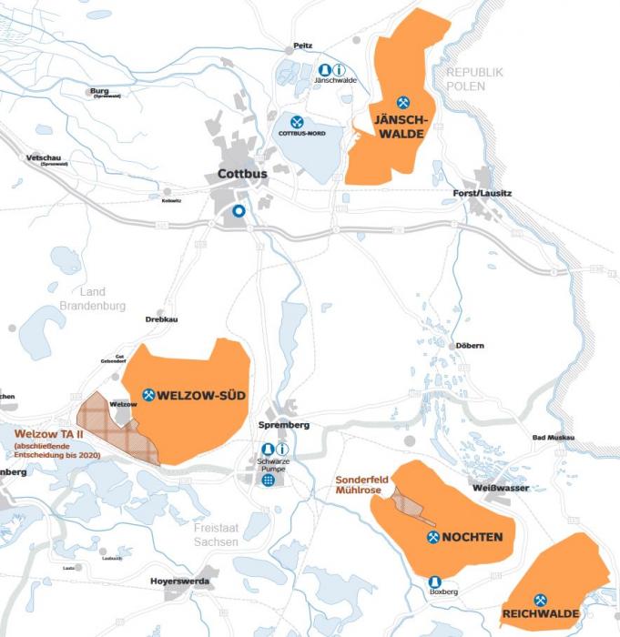 Overview of active mines in Lusatia’s lignite mining district. 