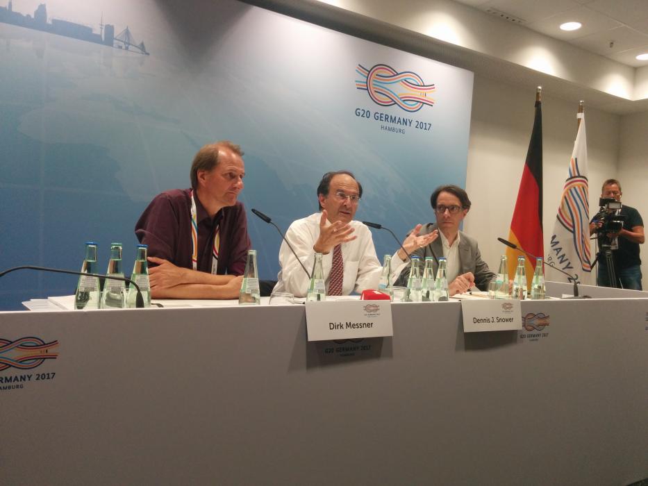 Dirk Messner, Director of the German Development Institute (DIE) and Dennis Snower, president of the Kiel Institute for the World Economy at the G20 Media Centre. Source - CLEW 2017.