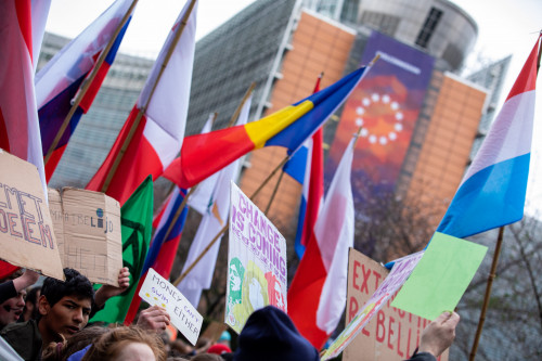 Photo shows climate protesters in Brussels in 2020. Source: European Union.