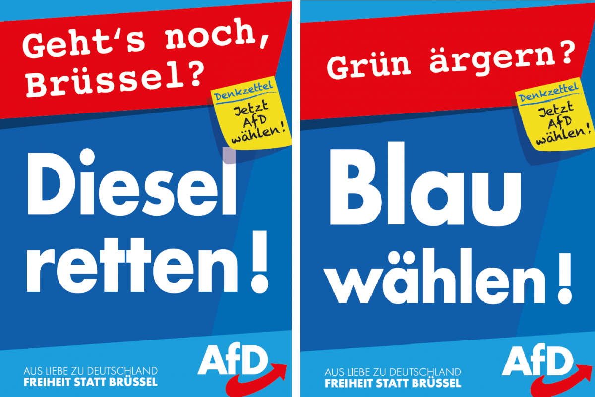 Image shows election campaign posters by Alternative für Deutschland (AfD) for EU elections 2019. Source: AfD.