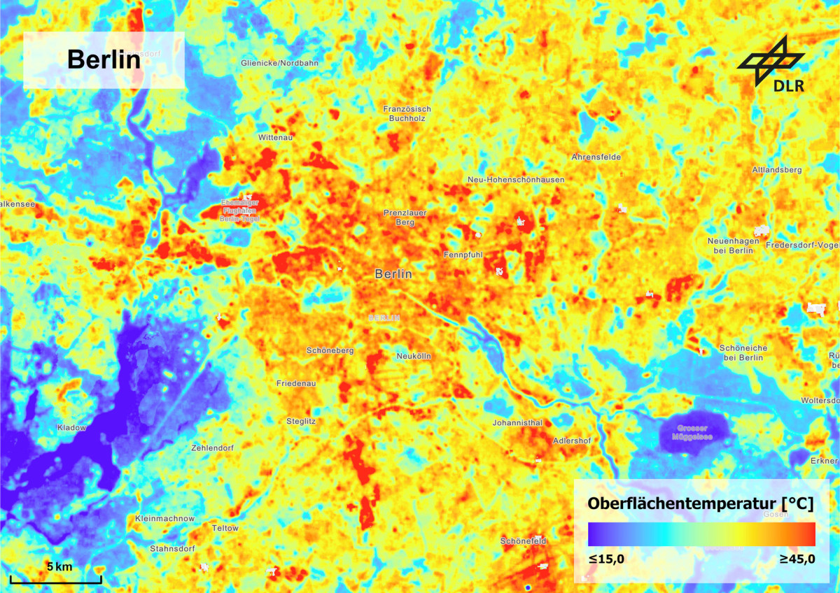 Berlin's heat hotspots during summer months, averaged between 2013 and 2024. Image: DLR (CC BY-NC-ND 3.0)