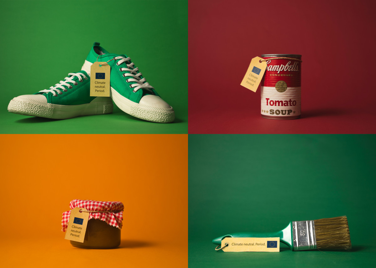 Image shows products with a "climate neutral" label. Photos by CLEW / Finley Smee