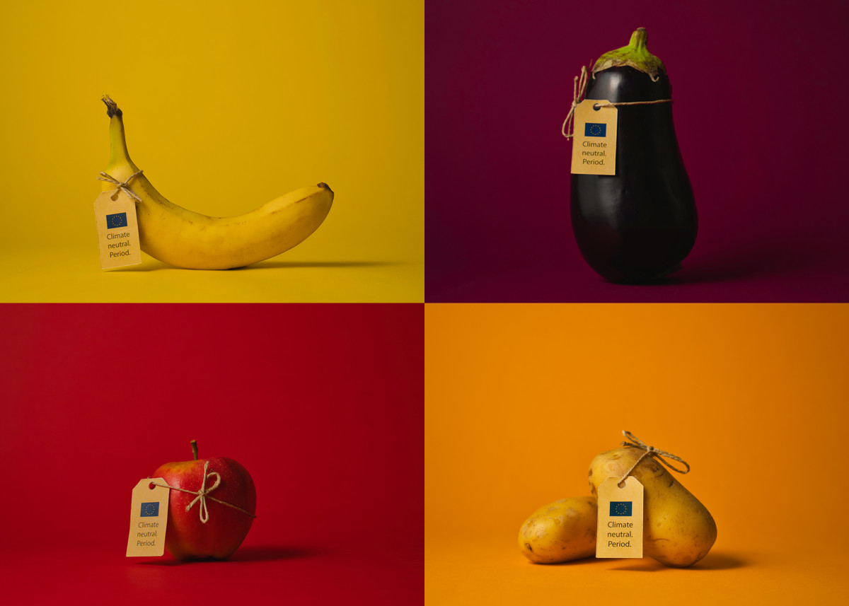 Image shows fruits with "climate neutral" labels. Photo: CLEW / Finley Smee 