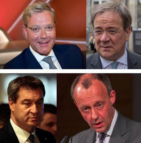 Clockwise from top left: Norbert Röttgen, Armin Laschet, Friedrich Merz & Markus Söder. Photos: Superbass, Olaf Kosinsky, Patrick Büttgen