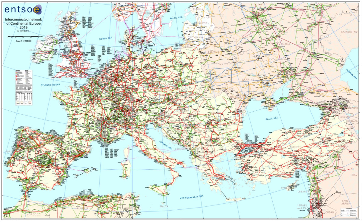 France and Germany sit at the heart of continental Europe's interconnected grid, the world's largest integrated power system. Source: Entso-E Map shows Interconnected electricity network of Continental Europe