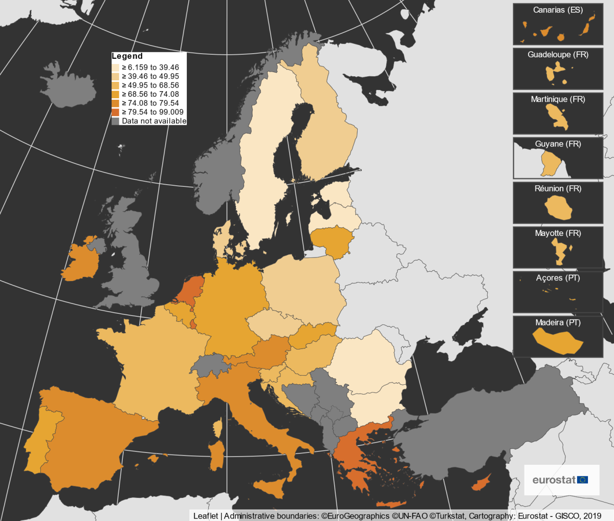 Map shows energy import dependency in European countries in 2022. Source: eurostat.