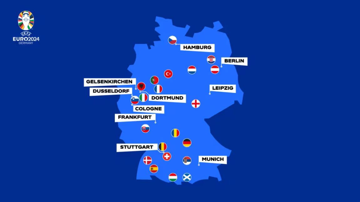 The 10 stadiums and base camps of qualified teams during EURO 2024. Image by UEFA