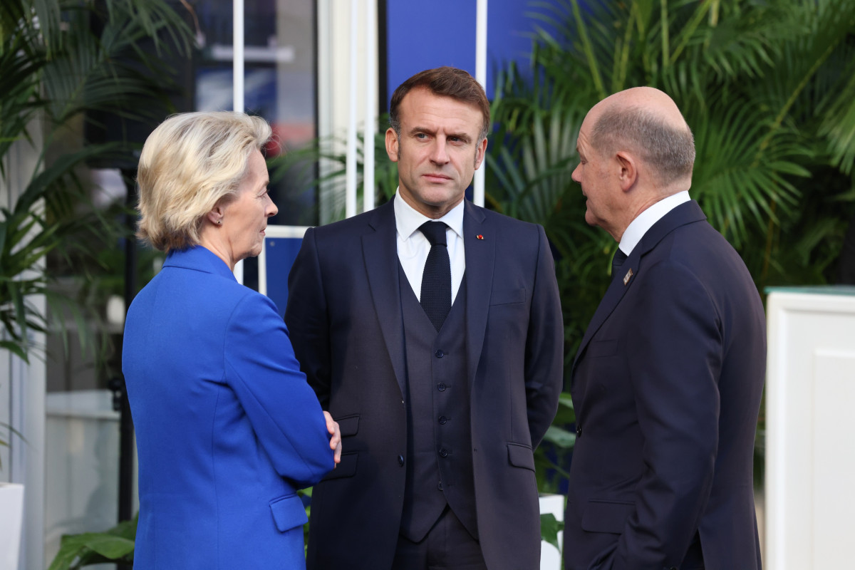 Photo shows  Ursula VON DER LEYEN (President of the European Commission), Emmanuel MACRON (President of France), Olaf SCHOLZ (Federal Chancellor, Germany) at Informal Meeting of Heads of State or Government in November 2024. Photo: European Union.