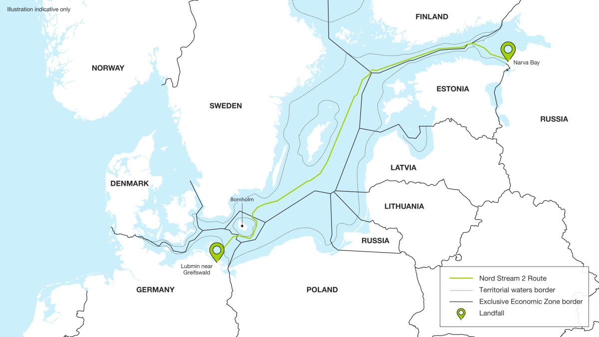 Map shows that Nord Stream 2 closely follows the route of the existing Nord Stream twin pipeline underneath the Baltic Sea. Source: Nord Stream 2 AG.