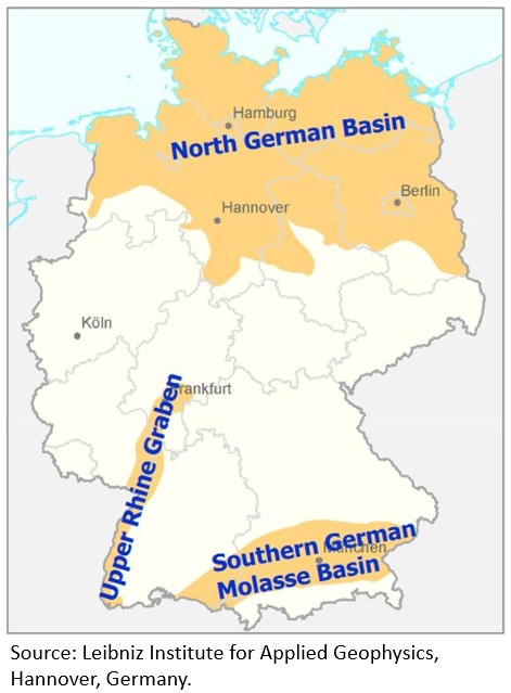 Germany's three regions with deep geothermic waters