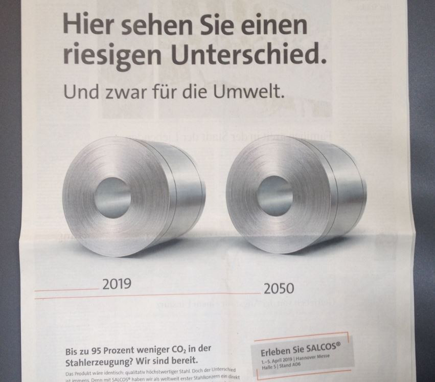 The same, but different....Salzgitter took out adverts to illustrate the SALCOS problem that the product remains the same: "You see a huge difference here - for the environment" 