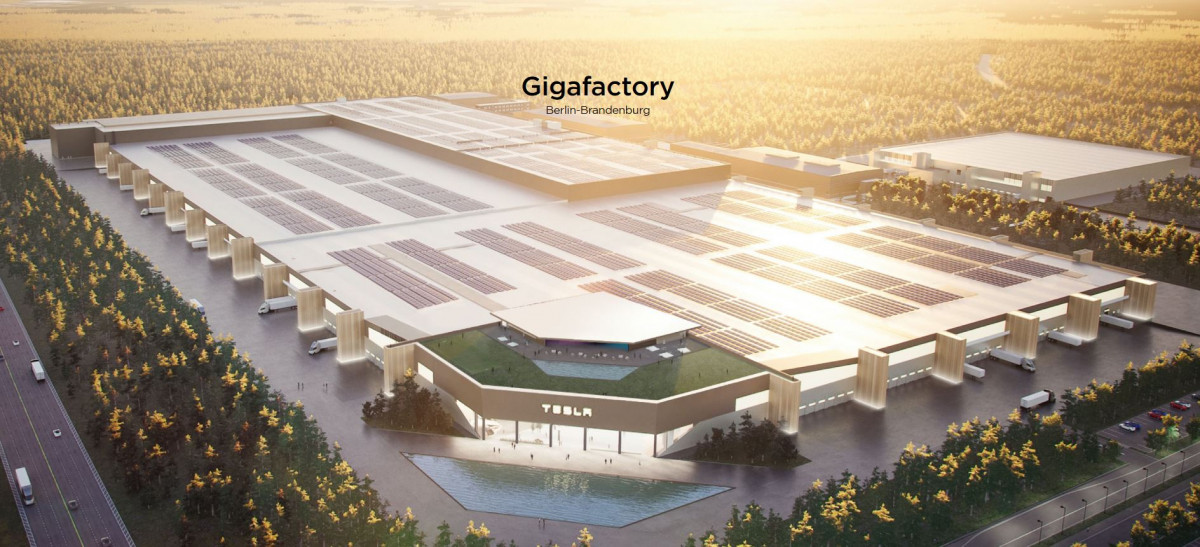 The Tesla "gigafactory"  currently under construction near Berlin. Image by Tesla