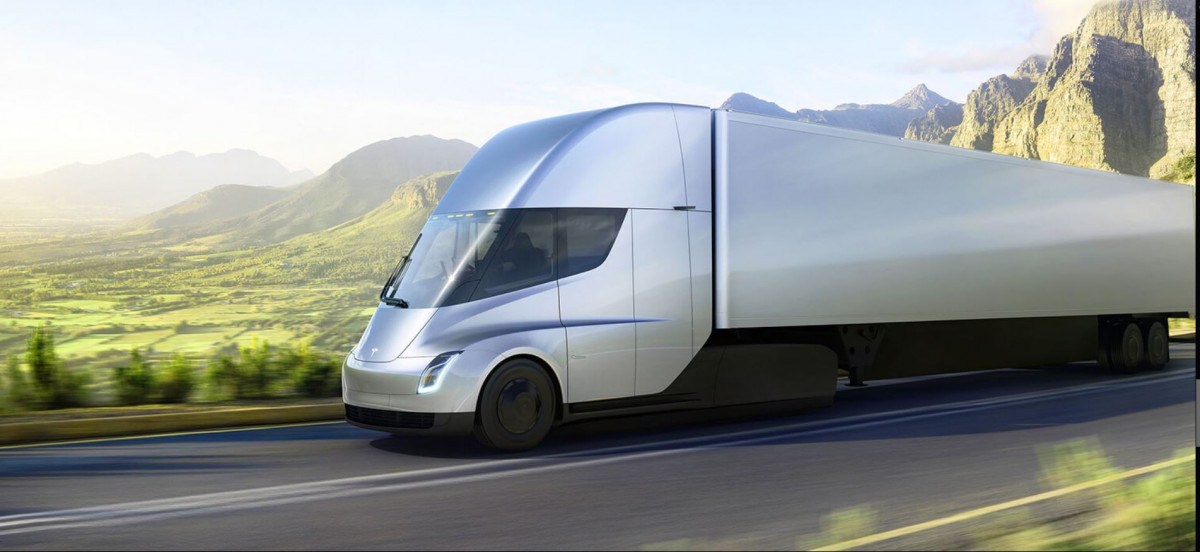 The Tesla Semi, a battery-electric truck, will hit the market starting next year. Image by Tesla