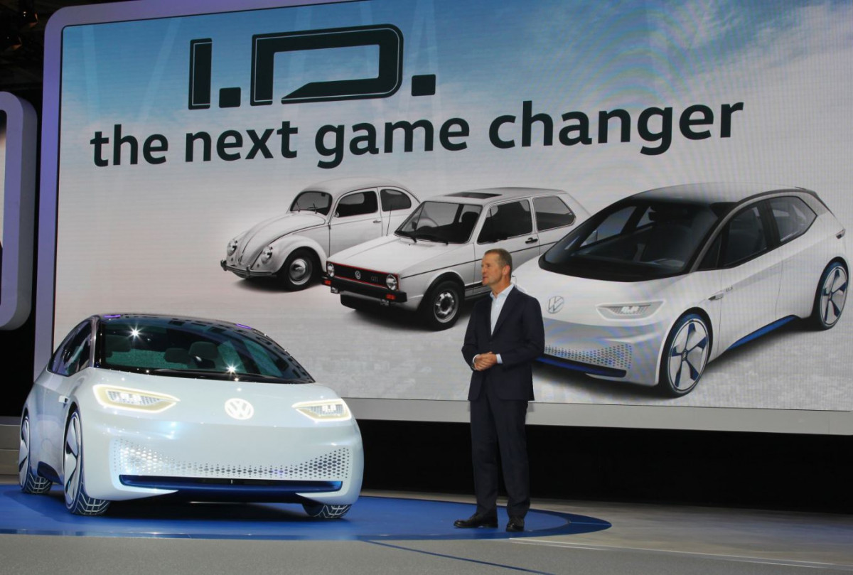 Diess presents the ID.3 concept at the Paris Motor Show in 2016. Photo: VW